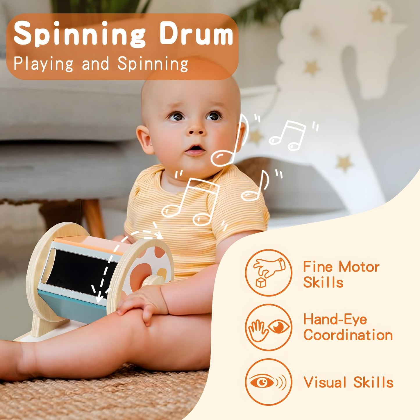 Twefex Montessori Toys For Babies 6-12 Months - 3 In 1 Baby Toys Play Kit - Medium Spinning Drum - Baby Tissue Box Toy - Peekabo