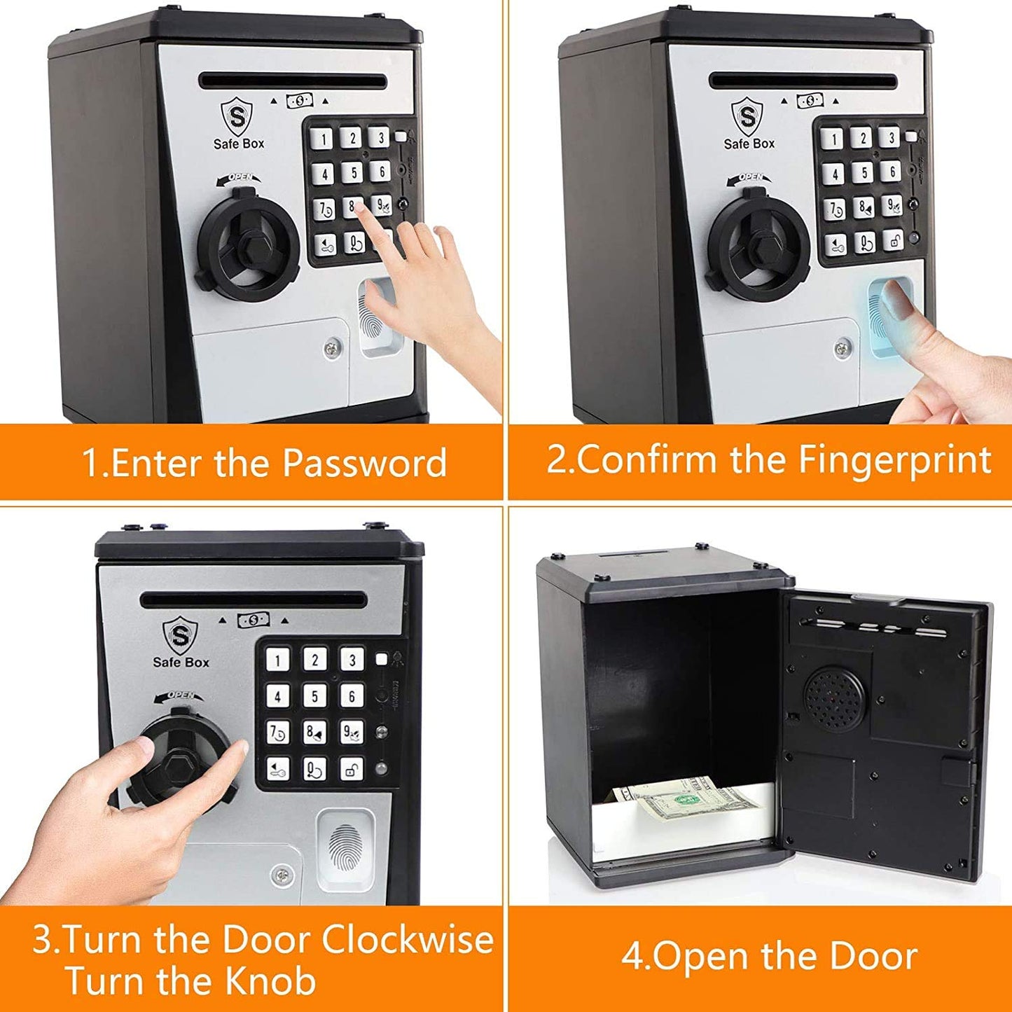 Like Toy Piggy Bank Safe Box Fingerprint Atm Bank Atm Machine Money Coin Savings Bank For Kids (Silver)