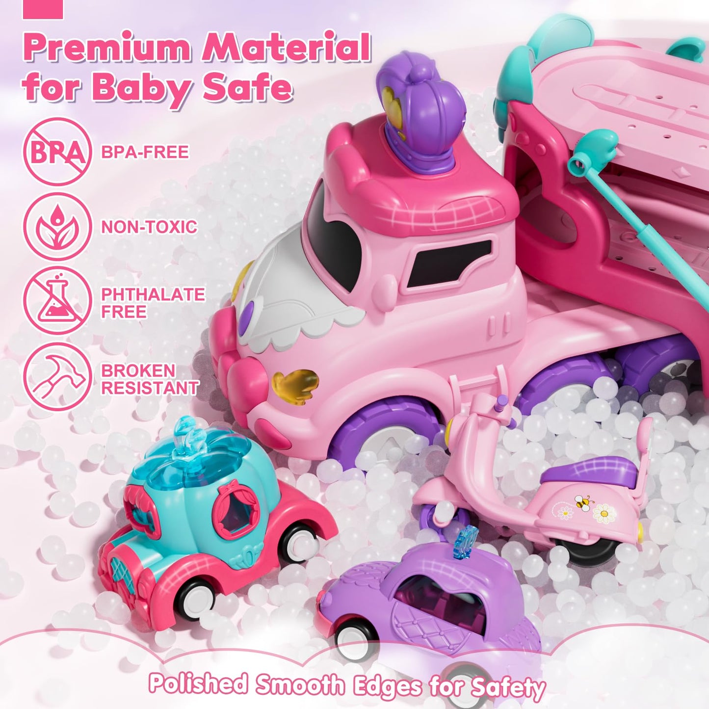 Lehoo Castle Princess Toys for 2 Year Old Girl, Girl Cars for Toddlers 1-3 with Lights & Music, Friction Powered Toddler Girl To