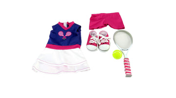 American Fashion World Purple & White Tennis Outfit Set for 18-inch Dolls| 5 Piece Set | enhanced Quality & Trendy Design | Dolls Clothes | Outfit Fashions for Dolls for Popular Brands