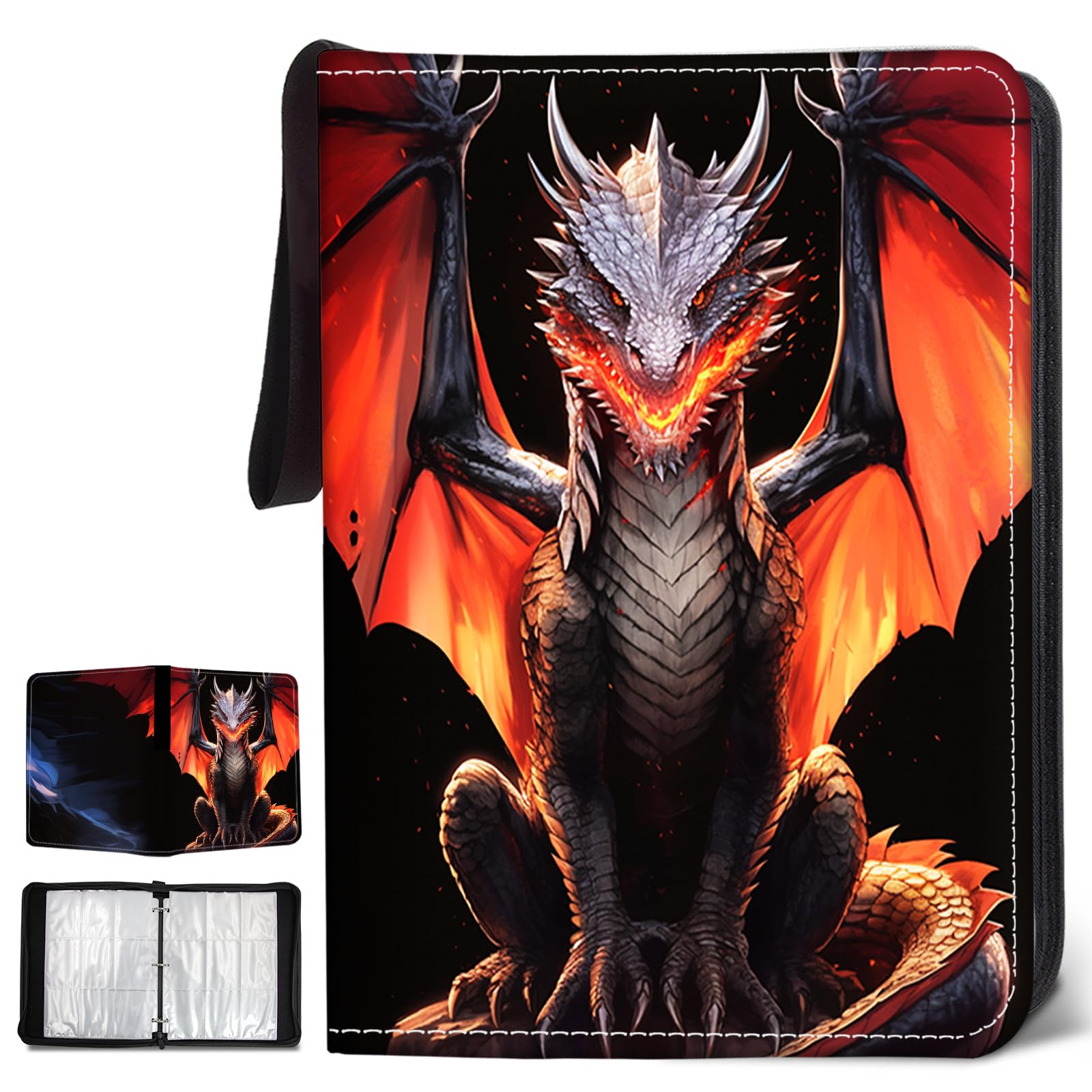 Wazzio 900 Pocket Dragon Card Binder Trading Card Storage Album with 50  Durable 9-Pocket Pages Dragon Design on Pocket Card Packs Gifts for Zipper  ...