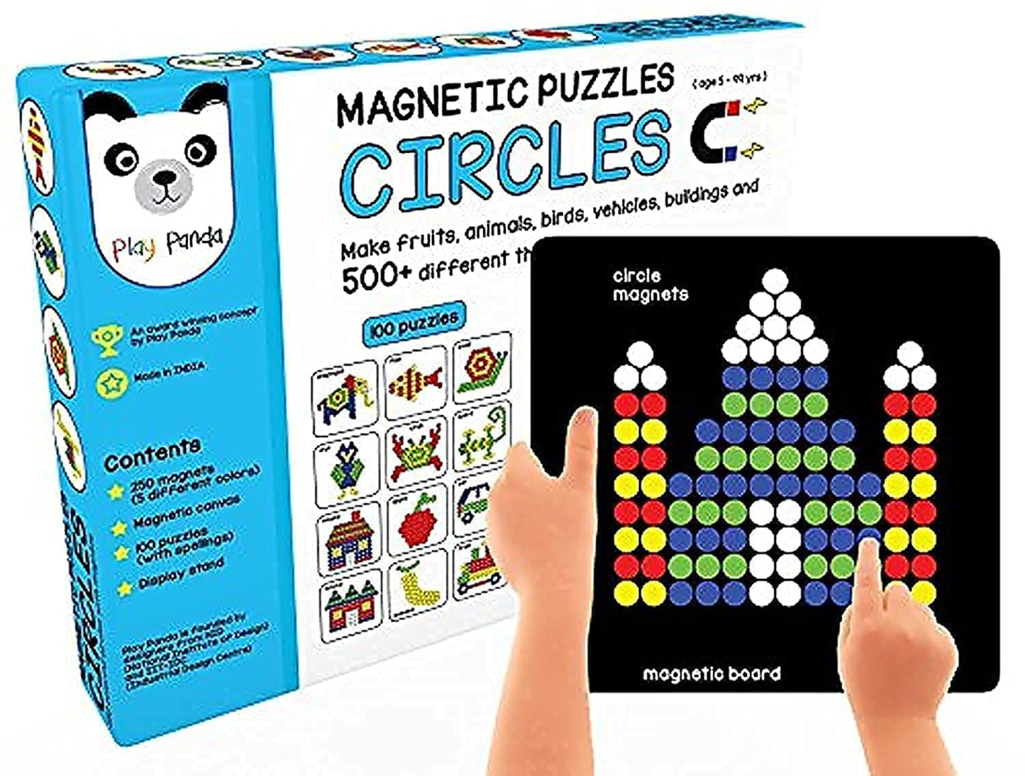 Play Panda Magnetic Puzzles : Circles With 250 Colorful Magnets, Magnetic Board, 100 Puzzles And Display Stand