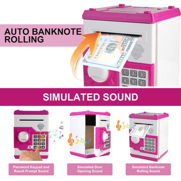 Pup Go Electronic Piggy Bank for Kids Ages 3+ Years Old ATM Money Safe with Pasdecorative replica blade Auto Cash Scroll Kids Savings Banks Coin Bank Kid Safe Box Idea Birthday for Boys Girls (Pink)