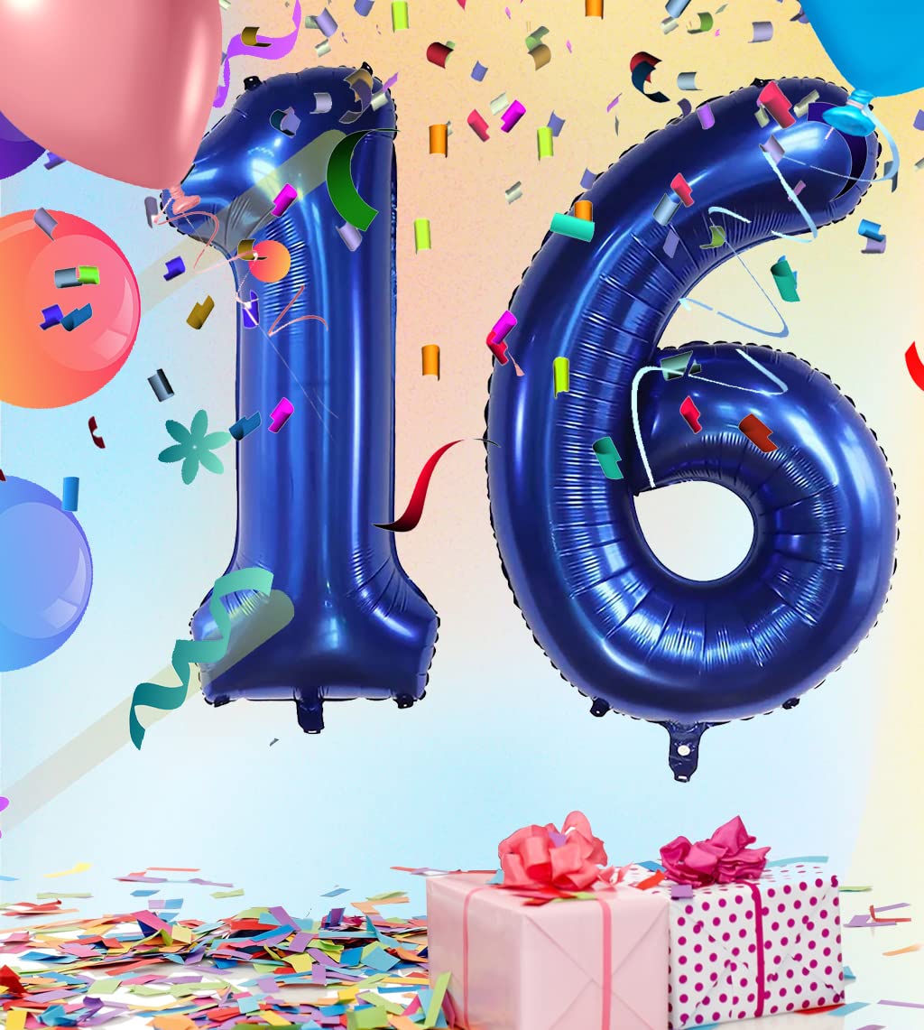 40Inch 16 Balloon Numbers Navy Blue Number 16 Balloons Self-Sealing For Birthday Party Decorations And Supplies Anniversary Part