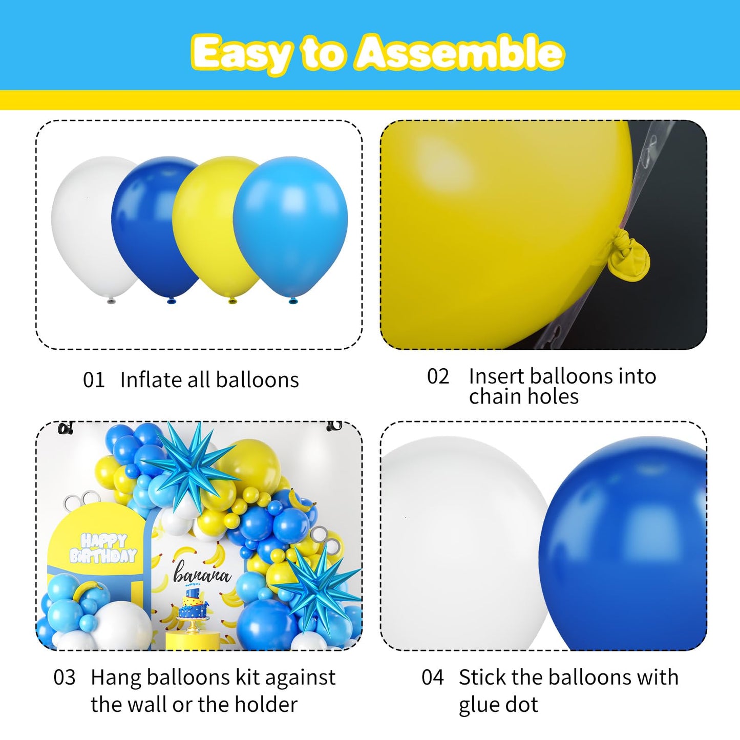 Yellow Blue White Balloon Arch Kit,Cartoon Theme Balloons Garland Kit With Star Balloons For Kids Cartoon Sponge Birthday Baby Shower Sponge Bob Party Supples