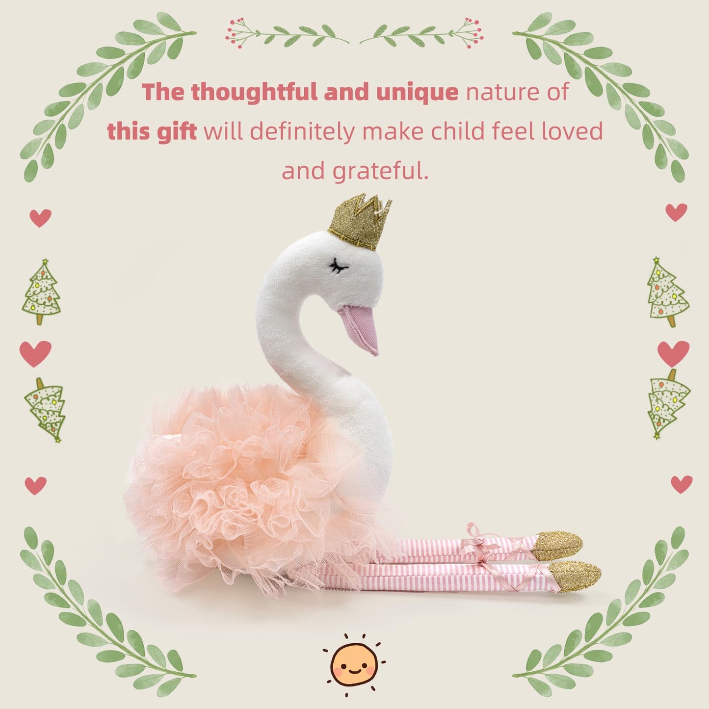Mikee Fluffie Plush Toy Ballet Swan 12" Stuffed Animal for Kids, Polyester, 12" Tall, Perfect Gift for Girls