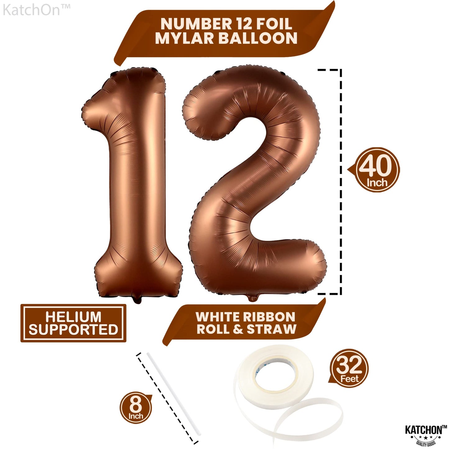 Giant, Coffee Brown 12 Balloon Number - 40 Inch, Brown 12 Birthday Balloon | 12Th Birthday Decorations For Boy | Safari Theme Party Decorations | 12 Year Old Balloon For 12Th Birthday Party Supplies