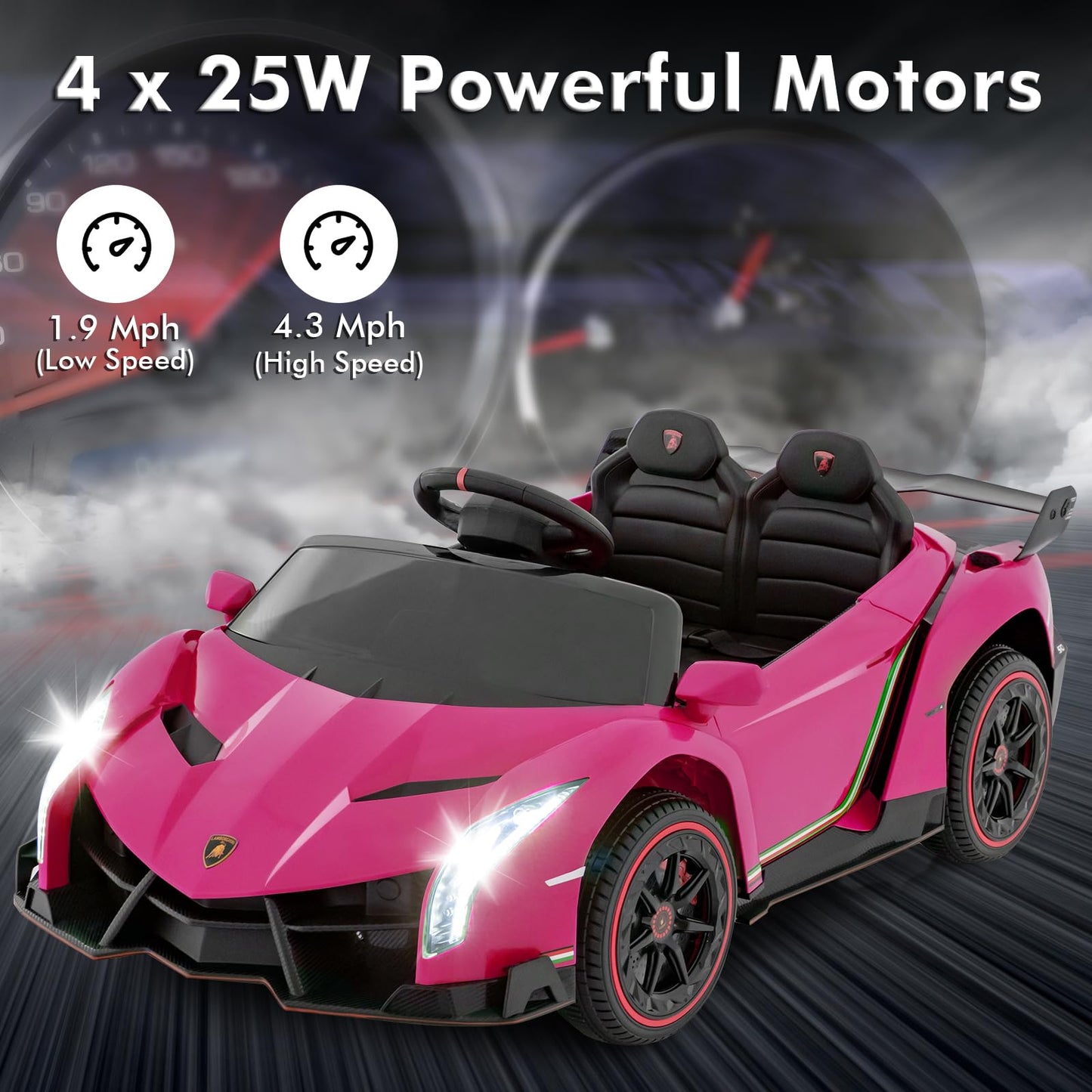 Olakids Kids Ride On Car, 12V 4Wd Licensed Lamborghini Veneno Electric Vehicle With Remote Control, Toddlers Battery Powered Toy Gift With 2 Speeds, Rocking Mode, Music, Usb, Mp3 (Green)