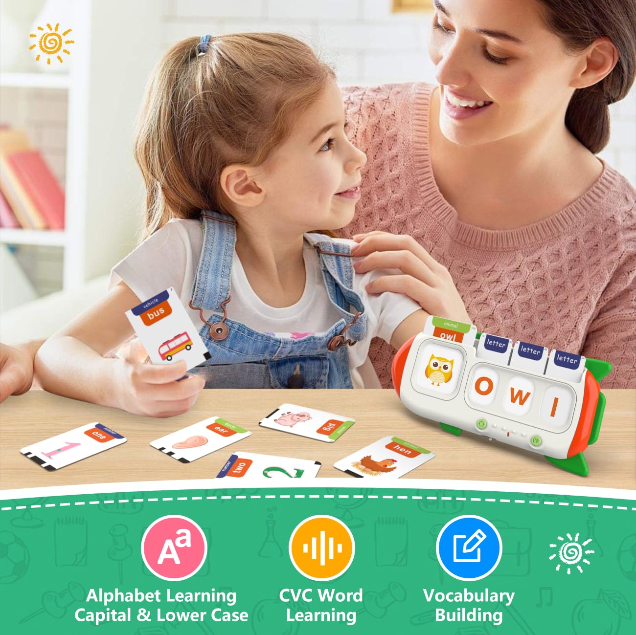 Qutz Talking Flash Cards – Cvc Word Spelling Games, Preschool Learning Activities Learning Toy, 107 Words Letter Matching Games, Abc Alphabet Flash Cards, Educational Toy For Toddler 3 4 5 6 Year Old