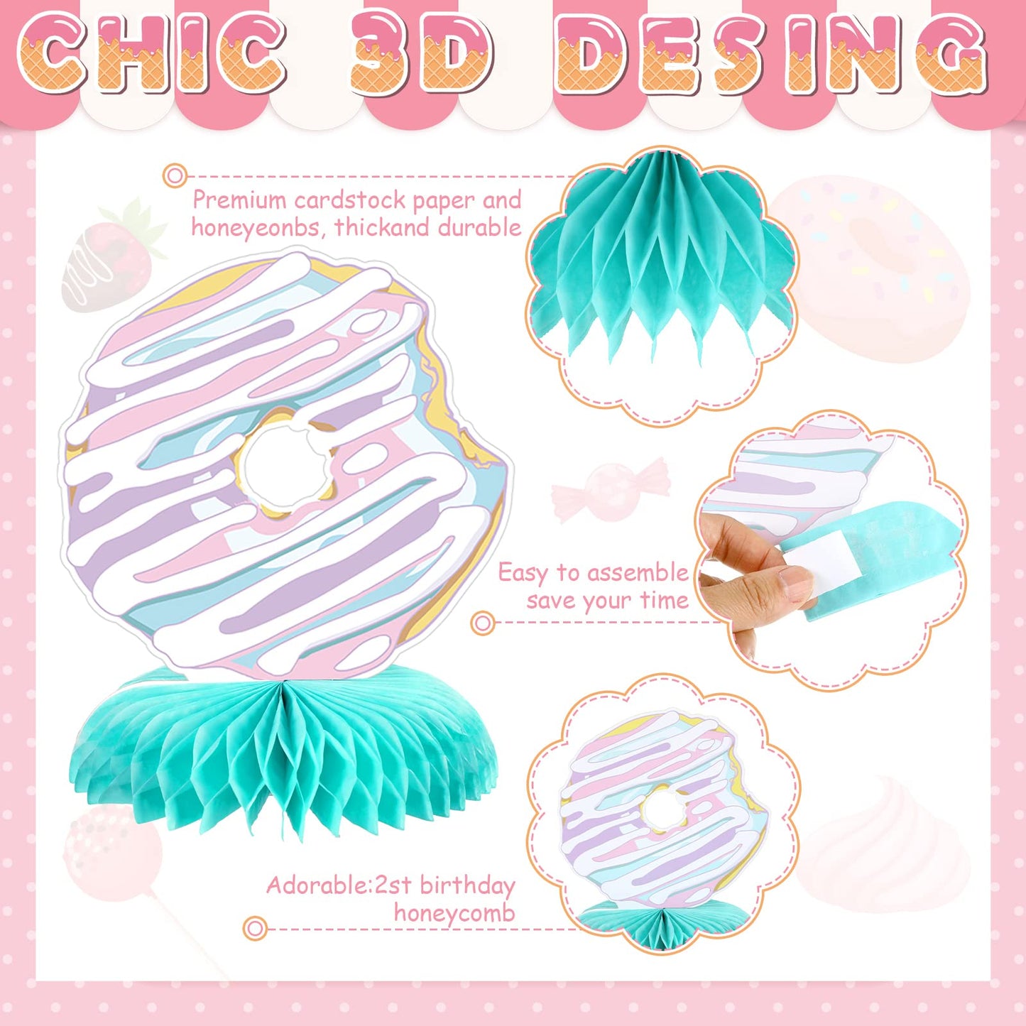 Hotop 9 Pcs Donut Two Sweet Birthday Party Decorations Table Honeycomb Centerpieces Table Topper Doughnut Birthday Sign Decor Girls Theme Party Supplies For Baby Shower