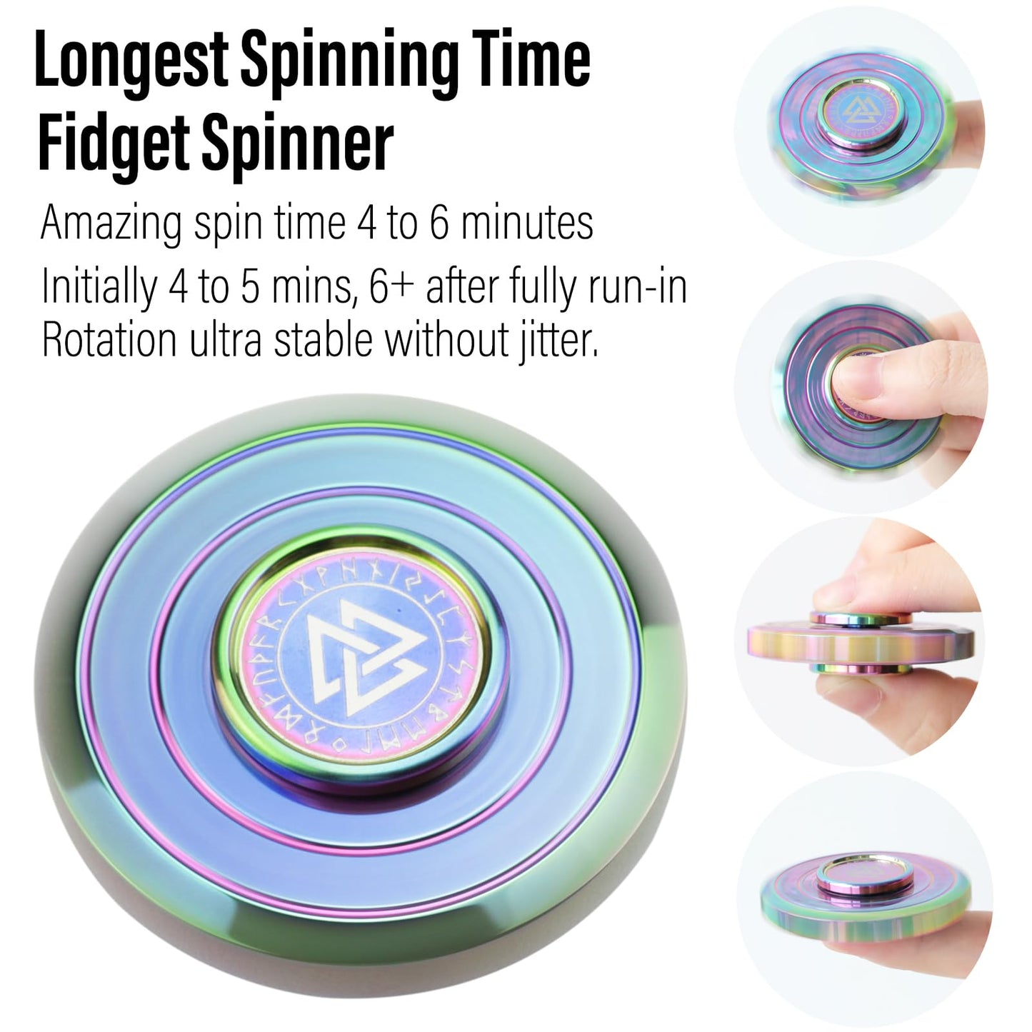 FREELOVE Viking Pirate Fidget Spinner - Heavy Metal, Silent Long Spin, Small Size, Stainless Steel Rainbow