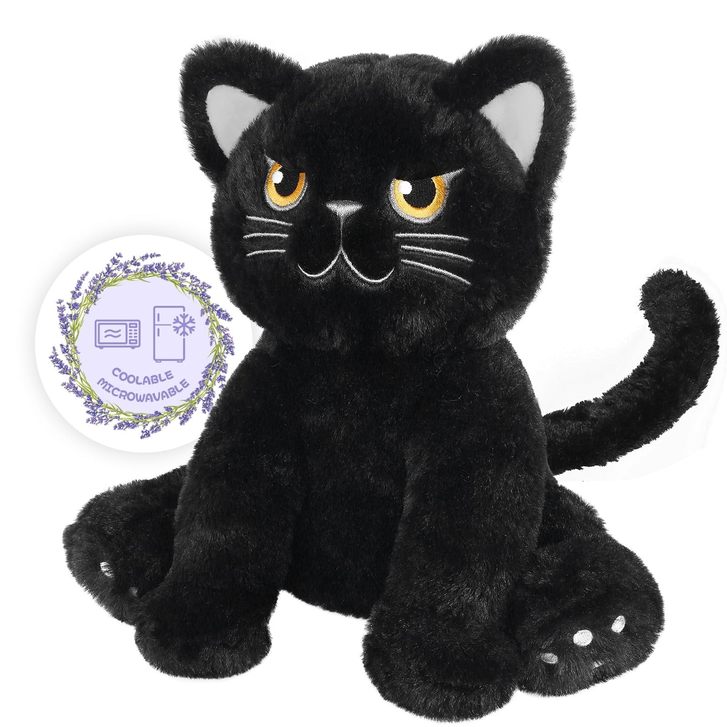 Suzzipals Microwavable Grumpy Black Cat Stuffed Animals Lavender Scent, Heated Stuffed Animals Heating Pads For Cramps & Pain, B