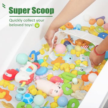 Ligereza Quick Scoop Baby Mesh Bath Toy Storage, 2X Capacity & Large Opening Toy Organizer, Toddler Bath Gift & Bathtub Toy Holder (White)