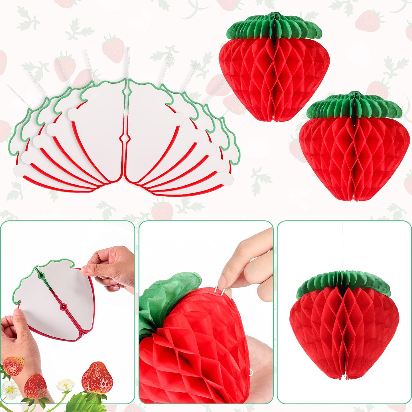Outus 12 Pcs Strawberry Birthday Party Decorations Supplies Include 5 Strawberry Honeycomb Balls 1 Strawberry Garland 6 Paper Fans Decor Strawberry Themed Decorations For Birthday Party
