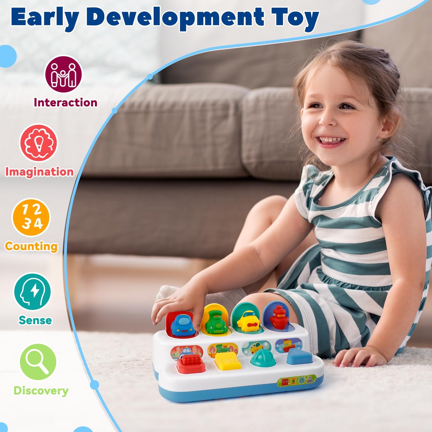 Interactive Cause And Effect Toys For Toddlers 1-3, Pop Up Vehicles Toys For Boys Girls, Sensory Baby Montessori Toys For 1 Year