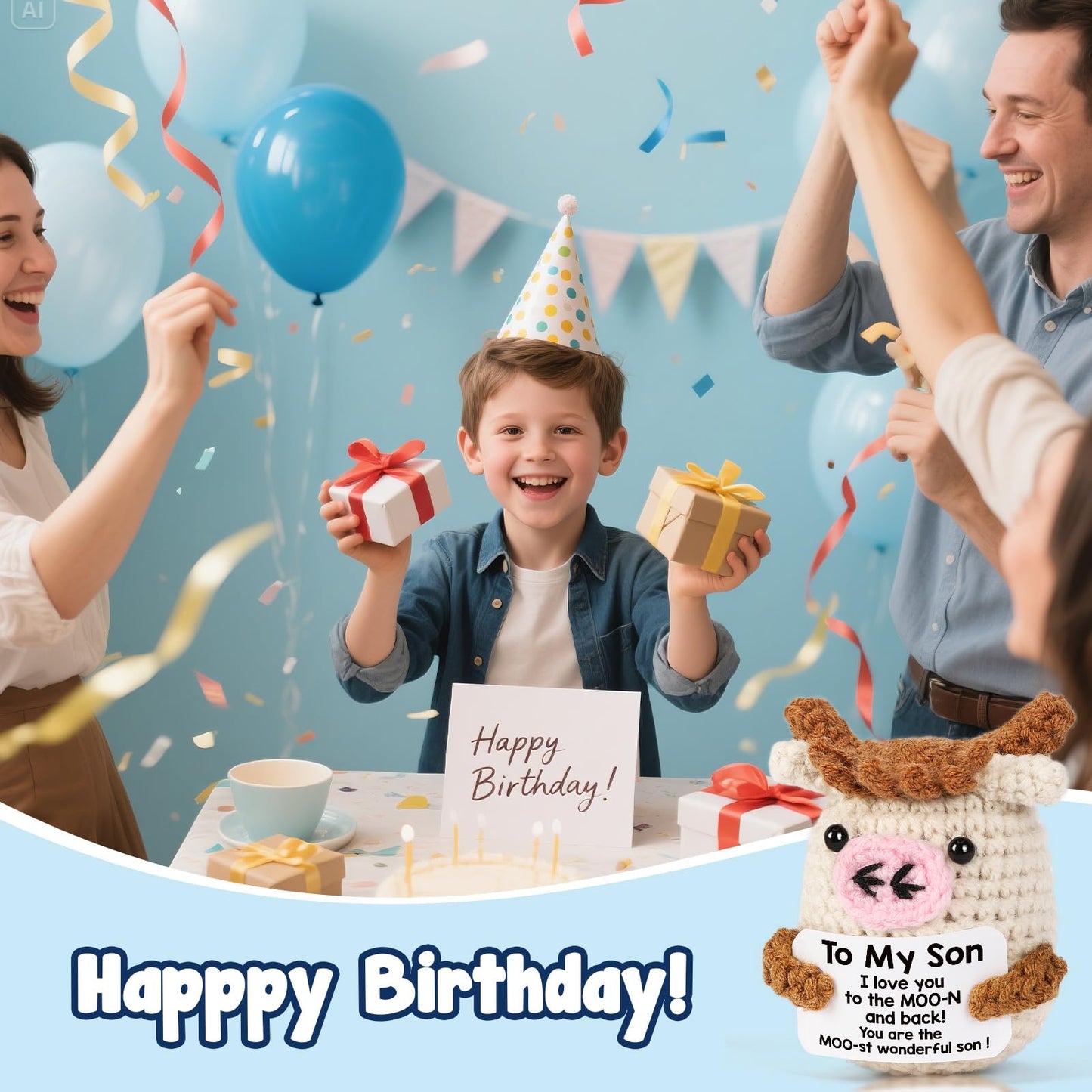 YUEYUQIU Gifts for Son from Mom/Dad - Christmas Birthday Gifts for mature-themed Sons Teens Son in Law Handmade Crochet Small Cow Present for Graduation Birthday Valentines - You are The Most Wonderful Sons