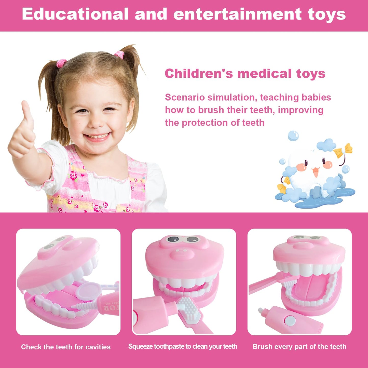 9-Piece Dental Pretend Play Set, Educational Dentist Play Kit With Teeth Model, Toothbrush, Dental Mirror, Syringe, Toothpaste,