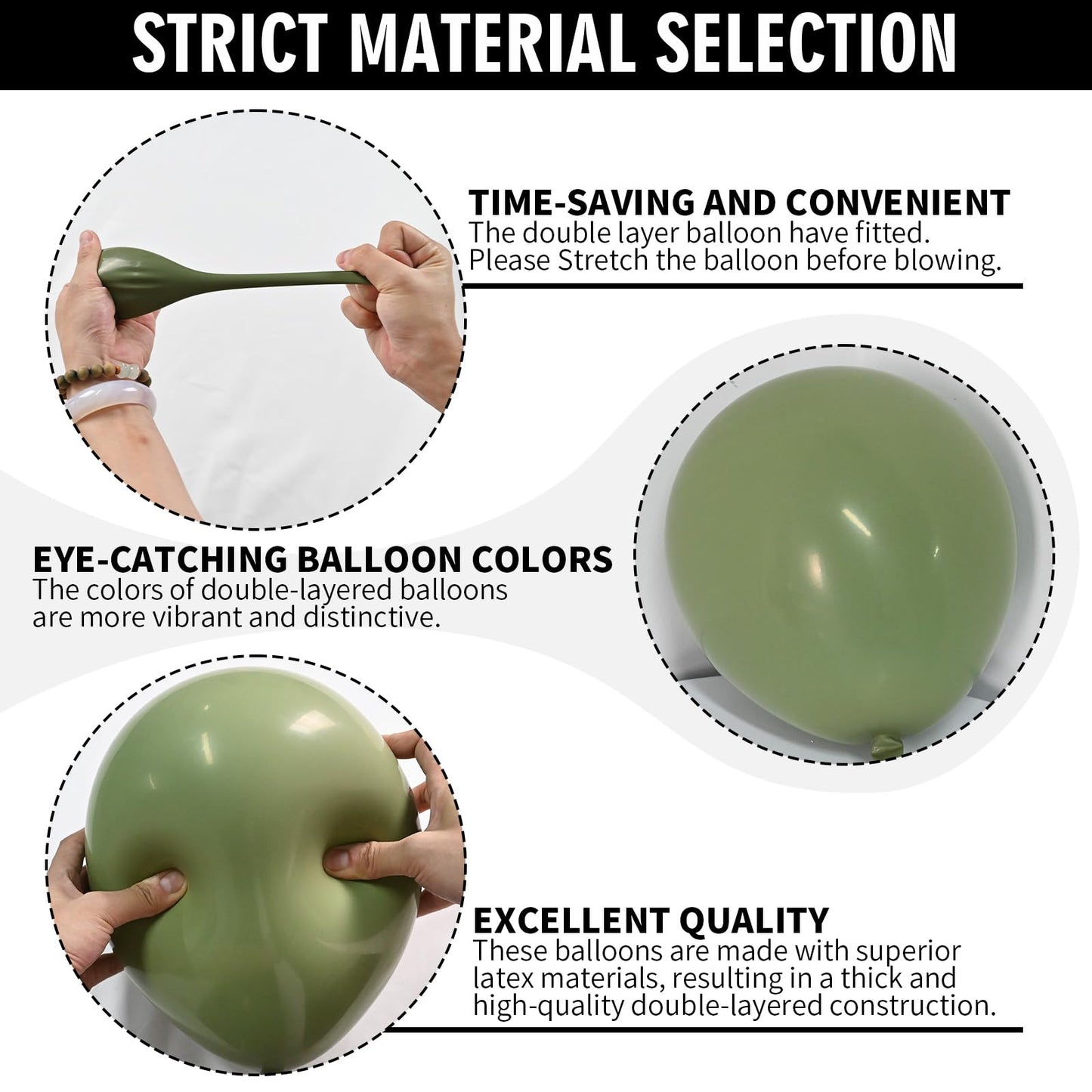 Sage Green Balloons 50Pcs, Double Stuffed Olive Green Latex Helium Balloons, Eucalyptus Avocado Green Party Balloons Retro Green