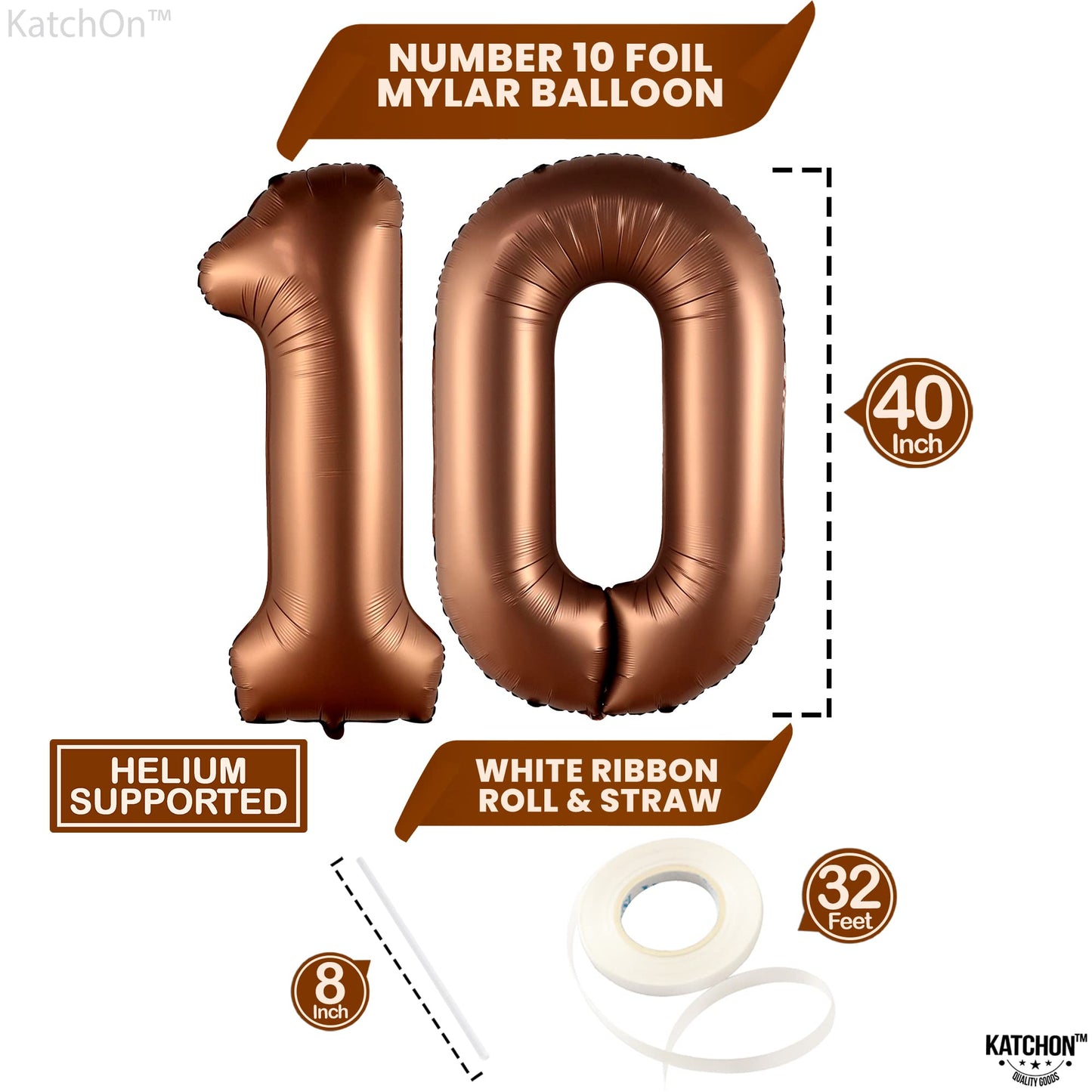 Katchon, Giant Coffee Brown 10 Balloon Number - 40 Inch | Coffee Brown Number 10 Balloon For 10Th Birthday Decorations | 10 Birthday Balloon Brown For 10 Year Old Birthday Decorations | 10 Balloons