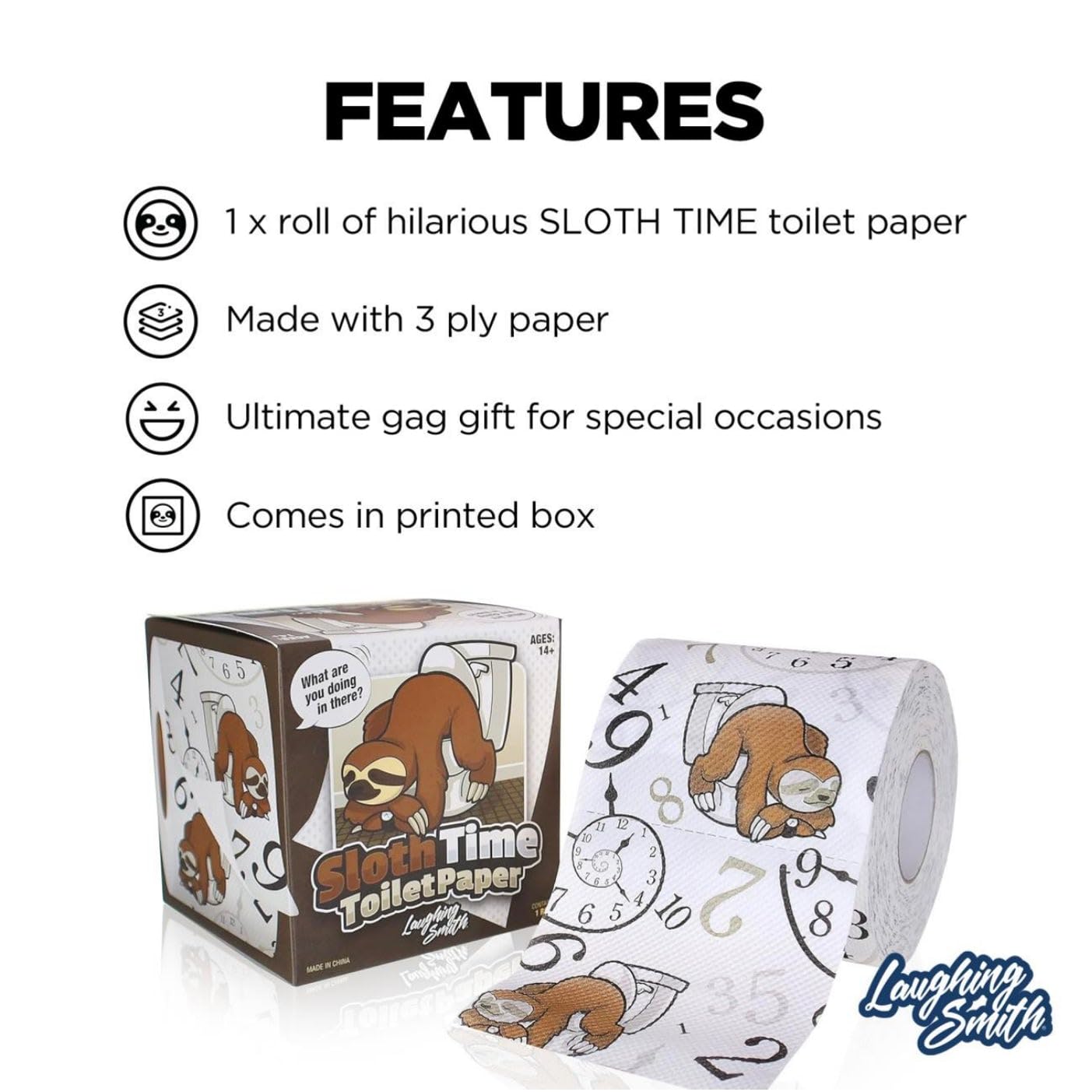 Sloth Time Funny Toilet Paper - Gag Gifts for Men, Women, Kids & Teens - Joke Novelty Toilet Roll - Prank Stuff for Adults - Slo