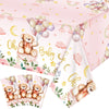 3 Pack Teddy Bear Baby Shower Tablecloth Plastic Table Cover Balloon Bear Rectangle Tablecloth For Boy Girl Gender Reveal Birthday Baby Shower Bear Theme Party Decor, 54 X 108 Inch (Pink)