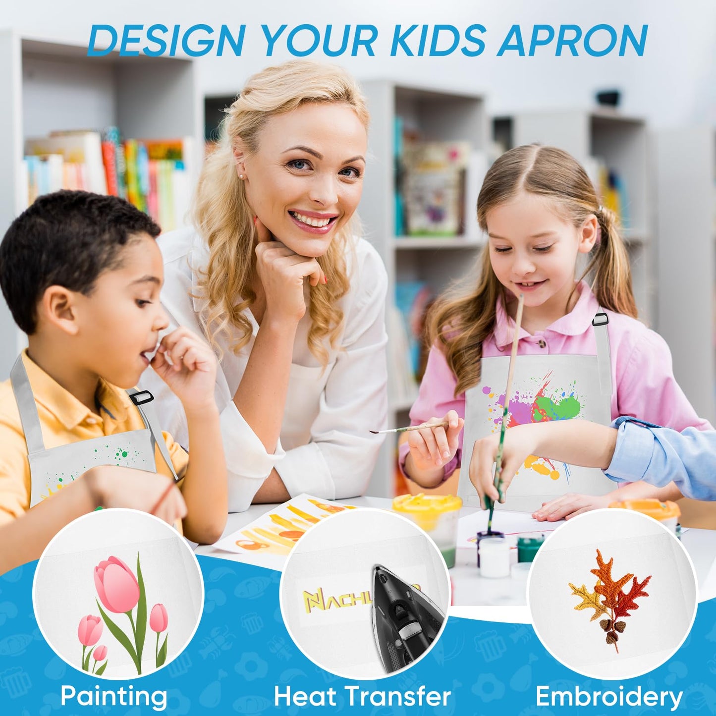 NACHLYNN 20 Pieces Adjustable Kids Apron With 2 Pockets for Painting, Cooking, Baking, Crafts Activity (White)