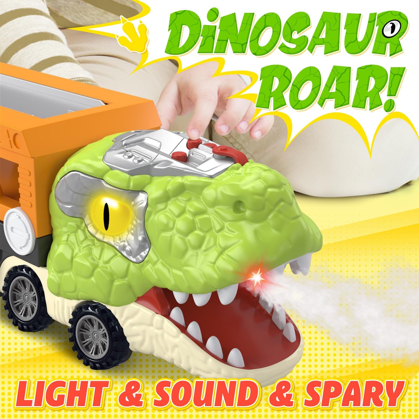 SpringFlower 11 in 1 Dinosaur Toys, Dinosaur Toys for Kids 3-5, Dinosaur Truck with 10 Pull Back Cars, Toddler Boy Toys Age 3 4
