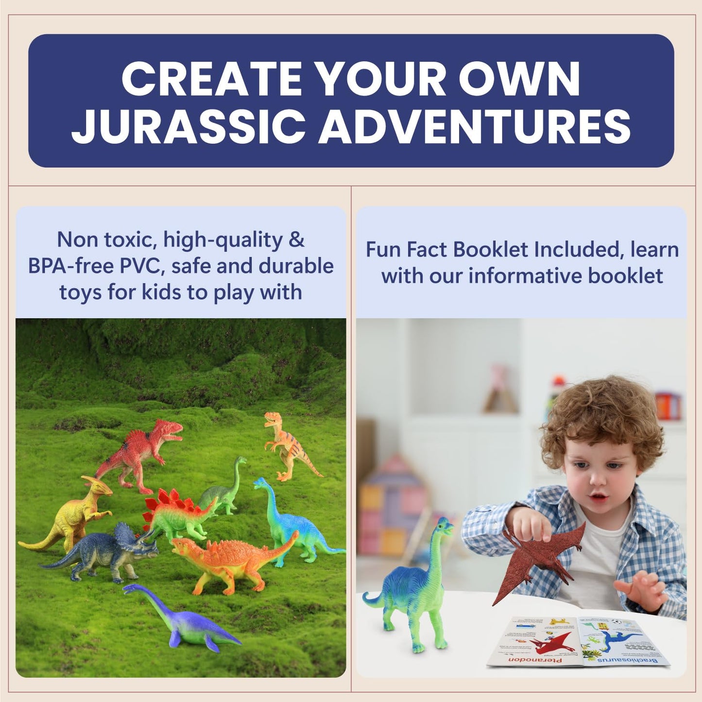 Zippytots Dinosaur Toys For Kids 3-5 5-7 - 14 Realistic Plastic Dinosaur Figures Set With Storage Box & Learning Booklet - Educa