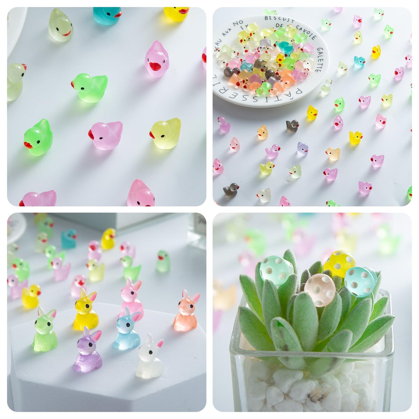 200PCS Luminous Mini Resin Ducks Tiny Frog Flamingo Glow in The Dark Animals Mushroom Rabbit Dolphin Dollhouse Landscape Garden
