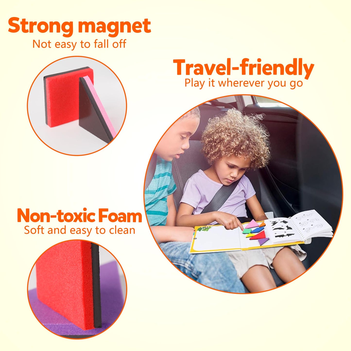 Helsort Travel Tangram Puzzle - Magnetic Puzzle Book For Road Trips, Stem Jigsaw Game With 3 Tangram Sets, Patterns Solutions -