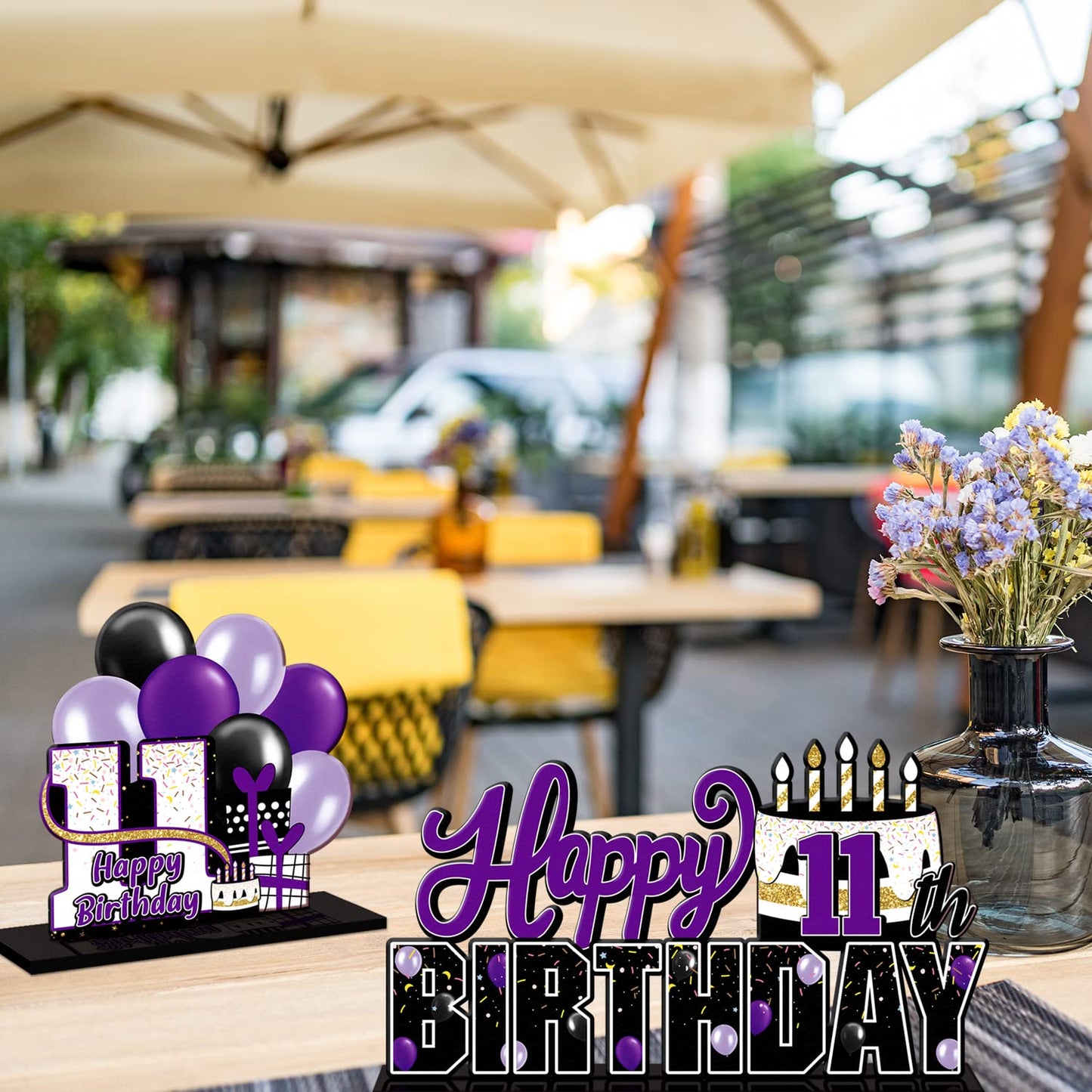 Lingteer Happy 11Th Birthday Purple Acrylic Table Topper Centerpieces Set - Cheers To Eleven Years Old Birthday 11Th Bday Party Gift Decorations.