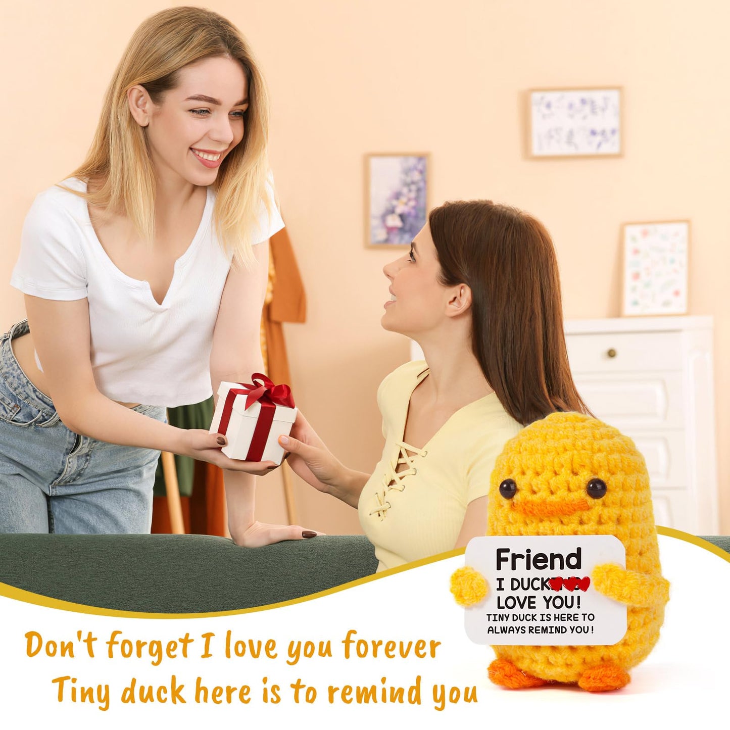 Mbl Friend Friendship Gifts For Women - I Duck Love You, Funny Handmade Positive Emotional Inspirational Knitted Duck Bestie Bes