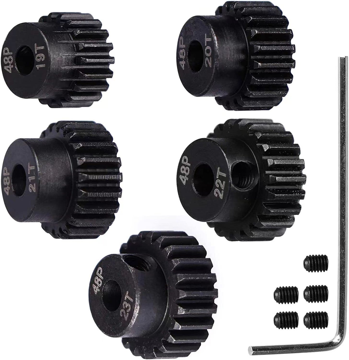 48P Hardened Steel Upgrade Pinion Gear Set: 19T 20T 21T 22T 23T fit 3.175mm (1/8-Inch) RC Motor Shaft (Work with Steel Spur Gear