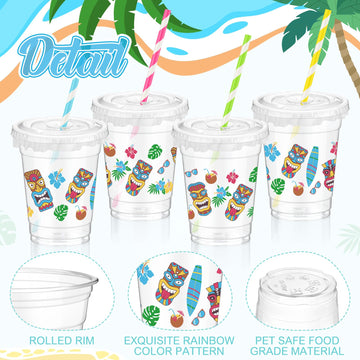 Foldtier Hawaiian Party Decorations Cups 12 Oz Luau Party Decorations Plastic Cold Drinks Cups Tiki Cups Clear Disposable Cups W