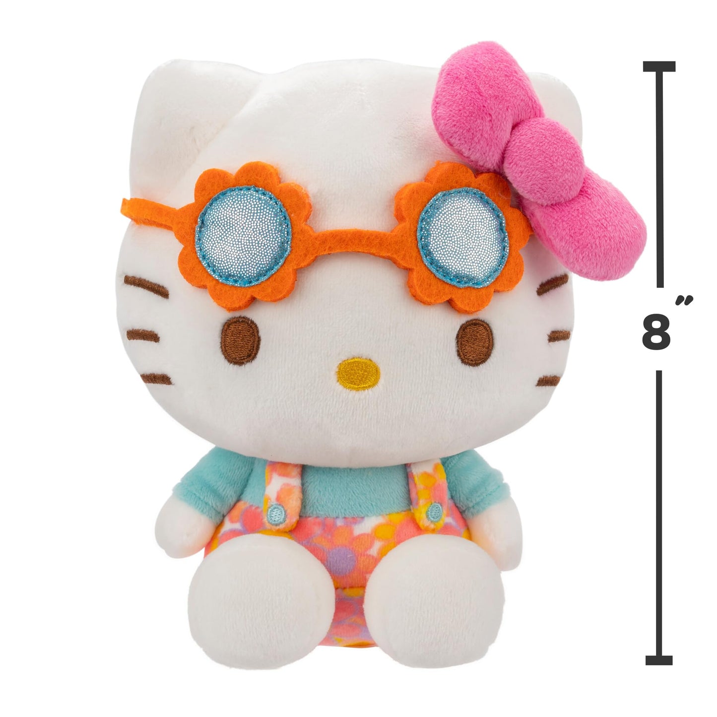 Hello Kitty And Friends Easter 8' Plush W/Flower Overalls & Sunglasses - Officially Licensed Sanrio - Soft Doll Stuffed Toy Figure - Basket Stuffer Gift For Kids, Girls, Boys - 2+