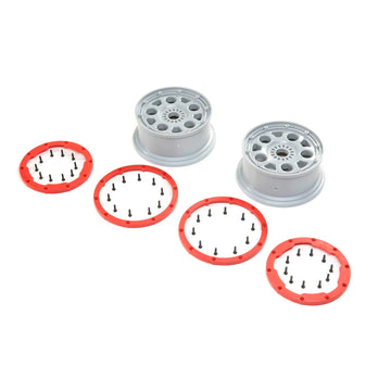 Losi Wheels Silver Red Bead Lock 2 DBXL-E 2.0 LOS45033 RC Tire