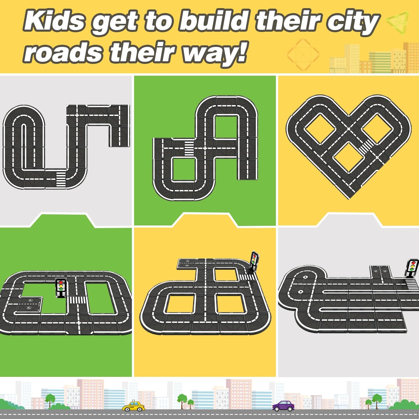 Magnetic Tiles City Road Set Kids Toys Sensory Games For 3 Year Old Boys And Girls, Magnetic Blocks For Kids Age 3-5 4-8 Classroom Must Haves Preschool Learning Outdoor Toys