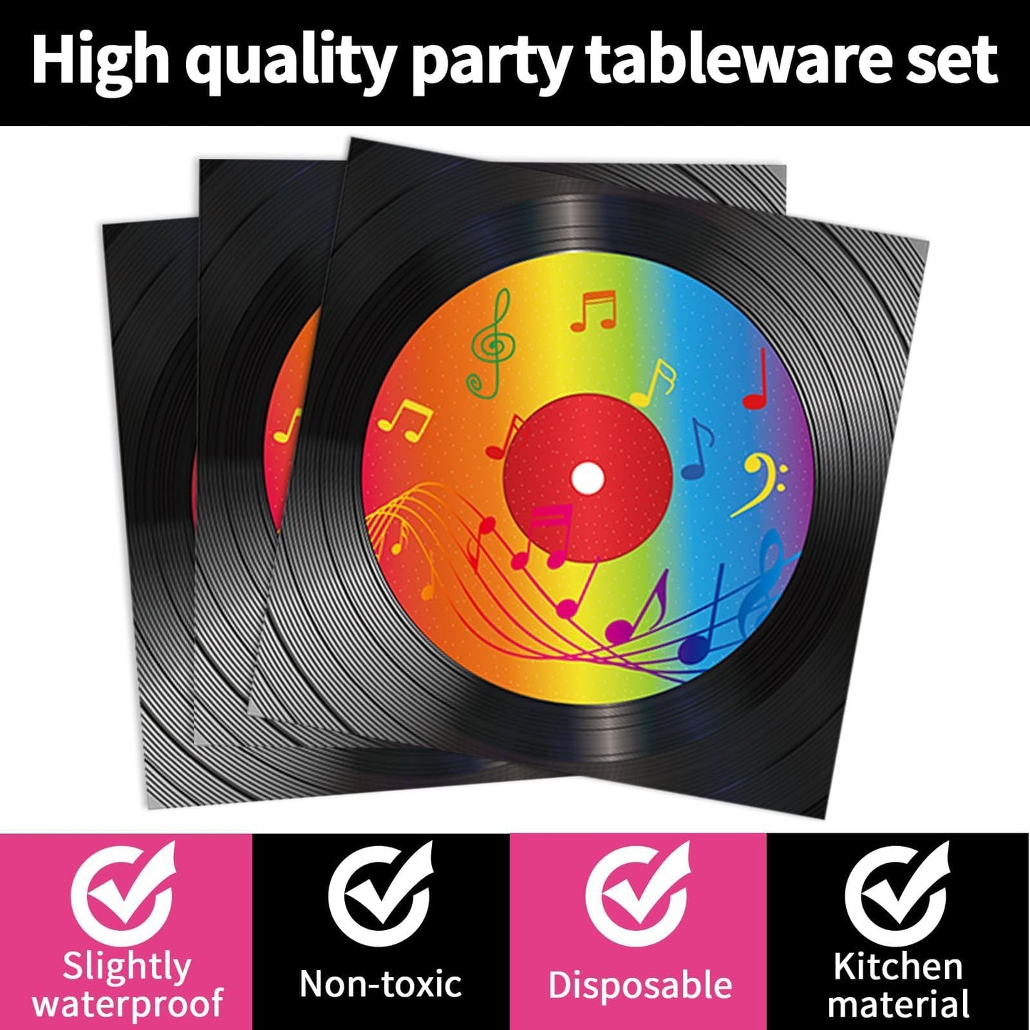 200 Pcs Vinyl Record Tableware Disposable For 1950'S Rock Music Party Supplies Back To 50S Rock Dinnerware Set Dessert Paper Plates Napkins Forks 50'S Theme Rock Party Retro Decorations Serve 50 Guest