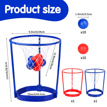 2 Pack Head Hoop Basketball Party Game For Kids And Adults Carnival Game Adjustable Basket Net Headband With 20 Balls For Carnival Party Birthday Party Family Indoor Outdoor Game (Red + Blue)