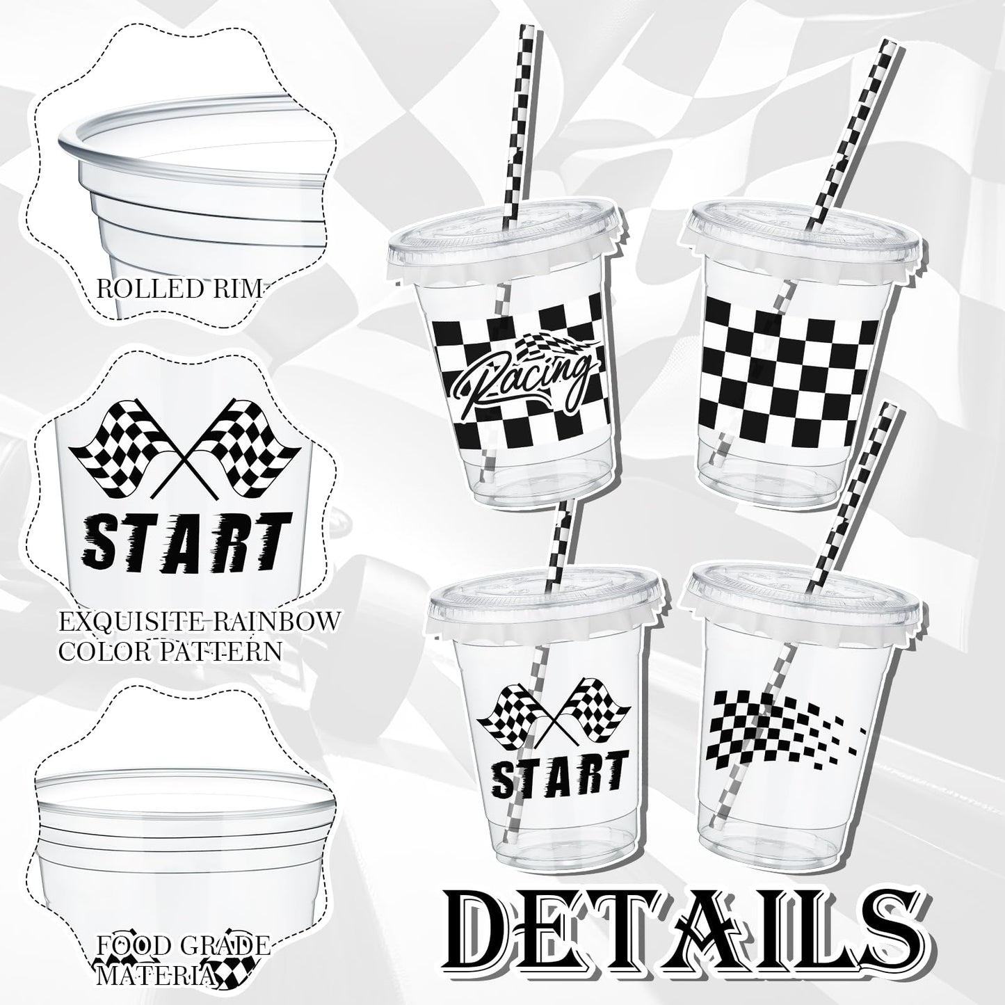 Foldtier 50 Pcs Plastic Cups For Kids 12 Oz Disposable Cups With Straws And Lids Clear Cup Birthday Party Supplies For Kids Birt