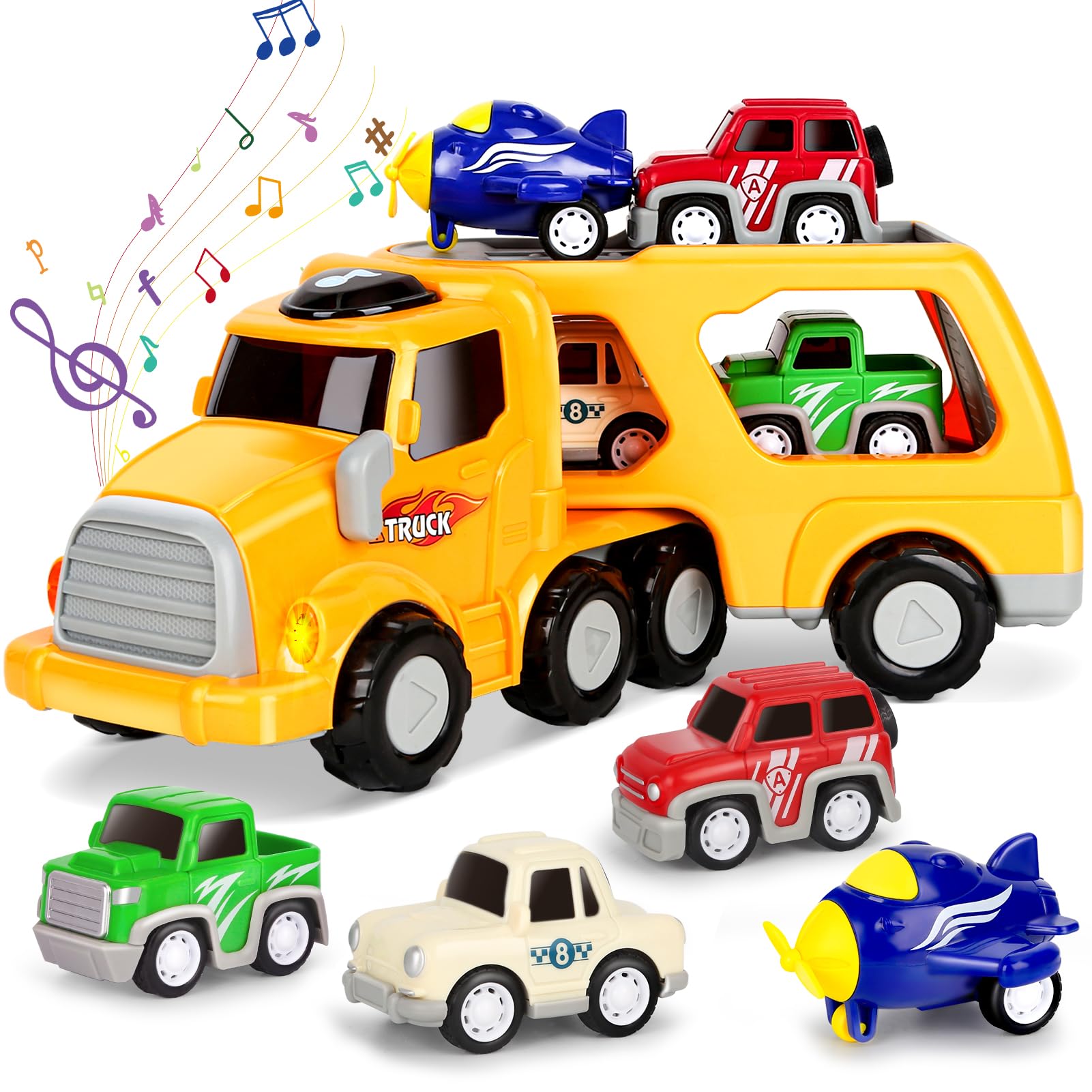Dreamon 5-in-1 Transport Vehicles Toys for Ages 2-4 with Light & Sound, Ideal Construction Car Toy Christmas Birthday Gifts for