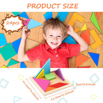 Syhood 24 Pieces Tangrams Puzzles For Students Party Favors Wooden Tangram Pattern Blocks Brain Logic Blocks For Manipulatives Games Educational Gifts And Party Favors(Bright)