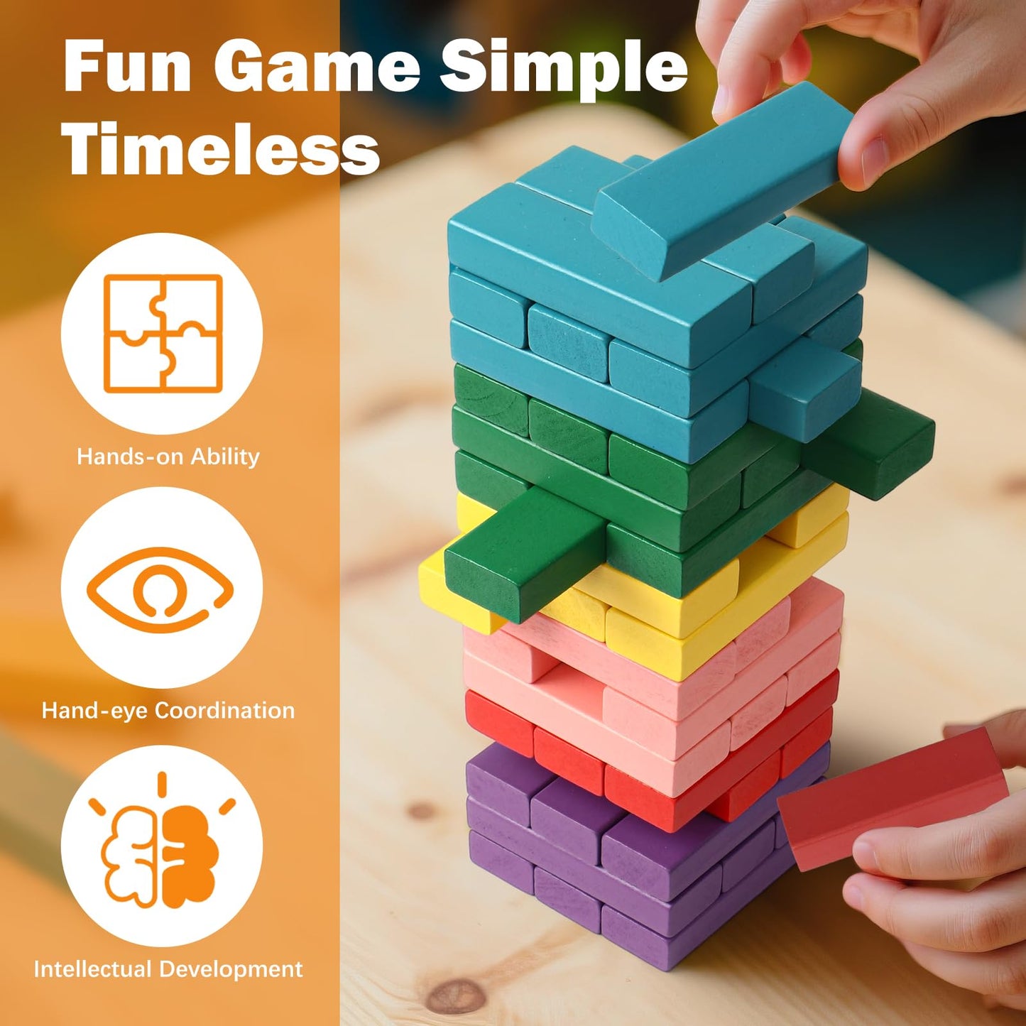 Lewo Wooden Stacking Board Games - 48 Multicolor Building Blocks for Kids, Model LC-CGBB-54P1