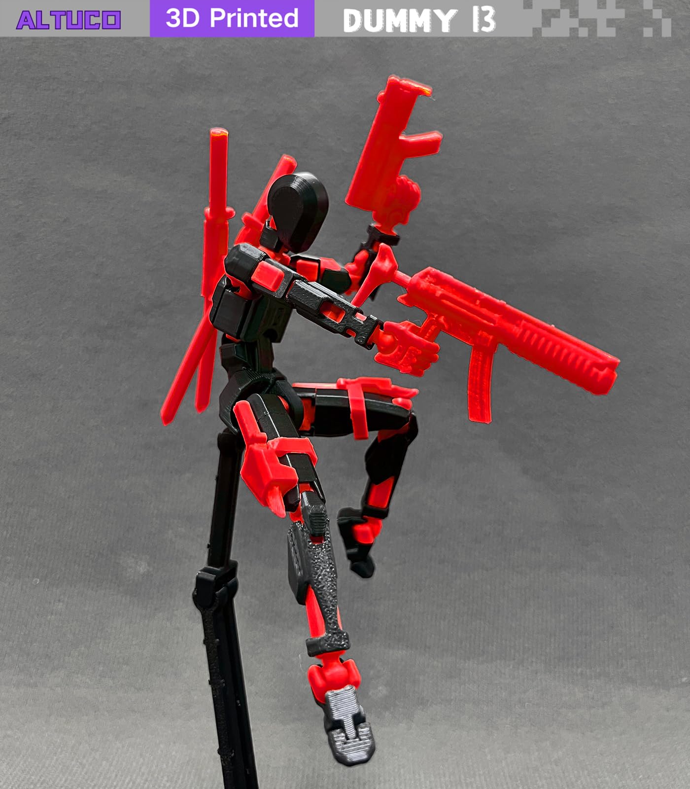 Altuco T13 Action Figure With Lots Of Accessories,3D Printed Multi-Jointed Titan13 Figure,Red Dummy 13 Desktop Decorative Toy