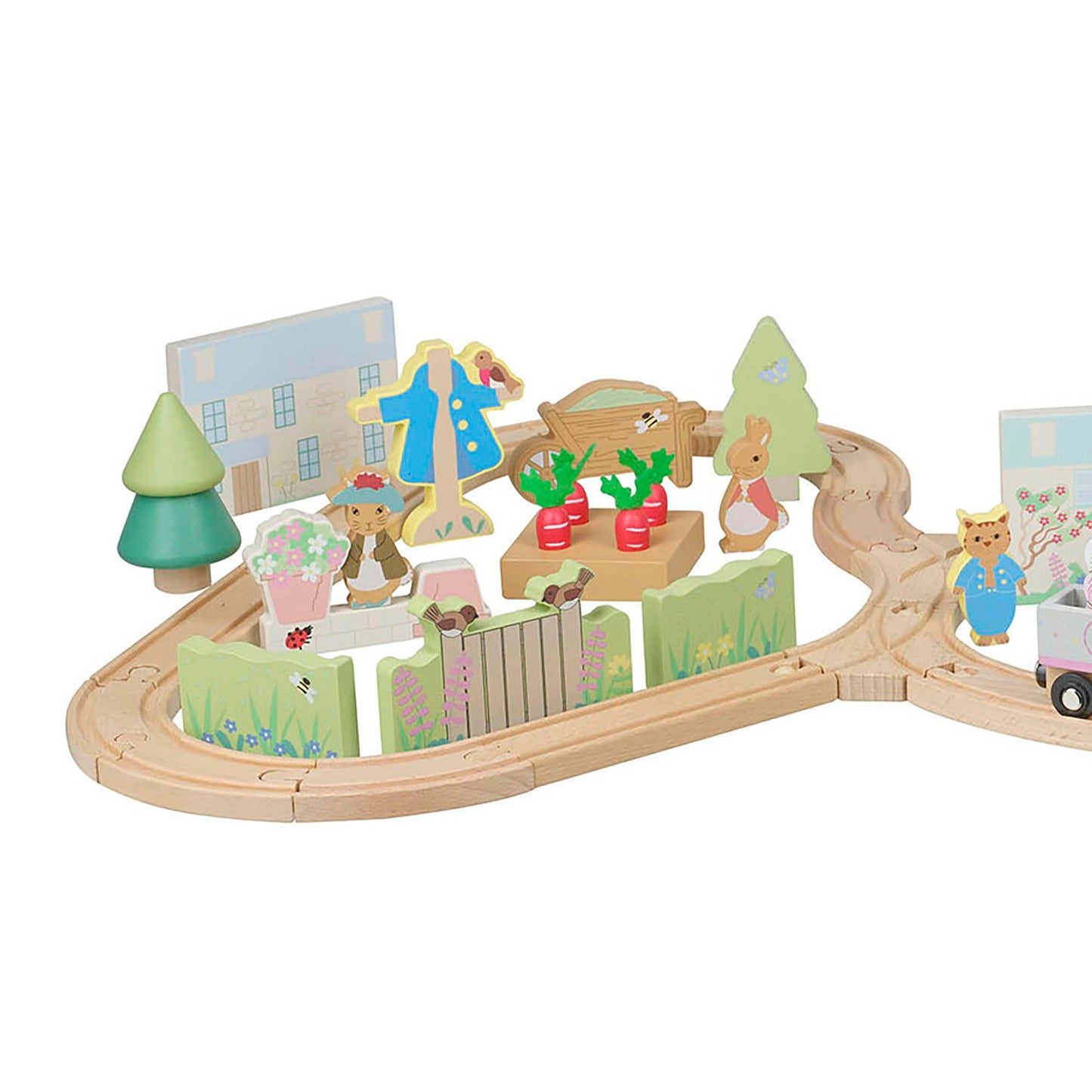 Peter Rabbit: Radish Express Train Set - Wooden Building Track Playset, Chunky Charter & Scenery Pieces. Construction Toy, Licensed, Kids Ages 3+