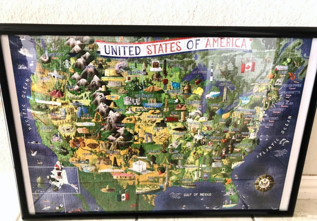 A2Play Usa Map Puzzle 1000 Piece For Adults, United States Of America, Patriotic Jigsaw Puzzle & Bonus Fact Poster, Premium Mate