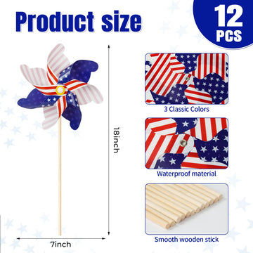 12Pcs American Flag Patriotic Pinwheels Fourth Of July Decor Outdoor, Garden Wind Spinners Patriotic Decor Independence Day Gard