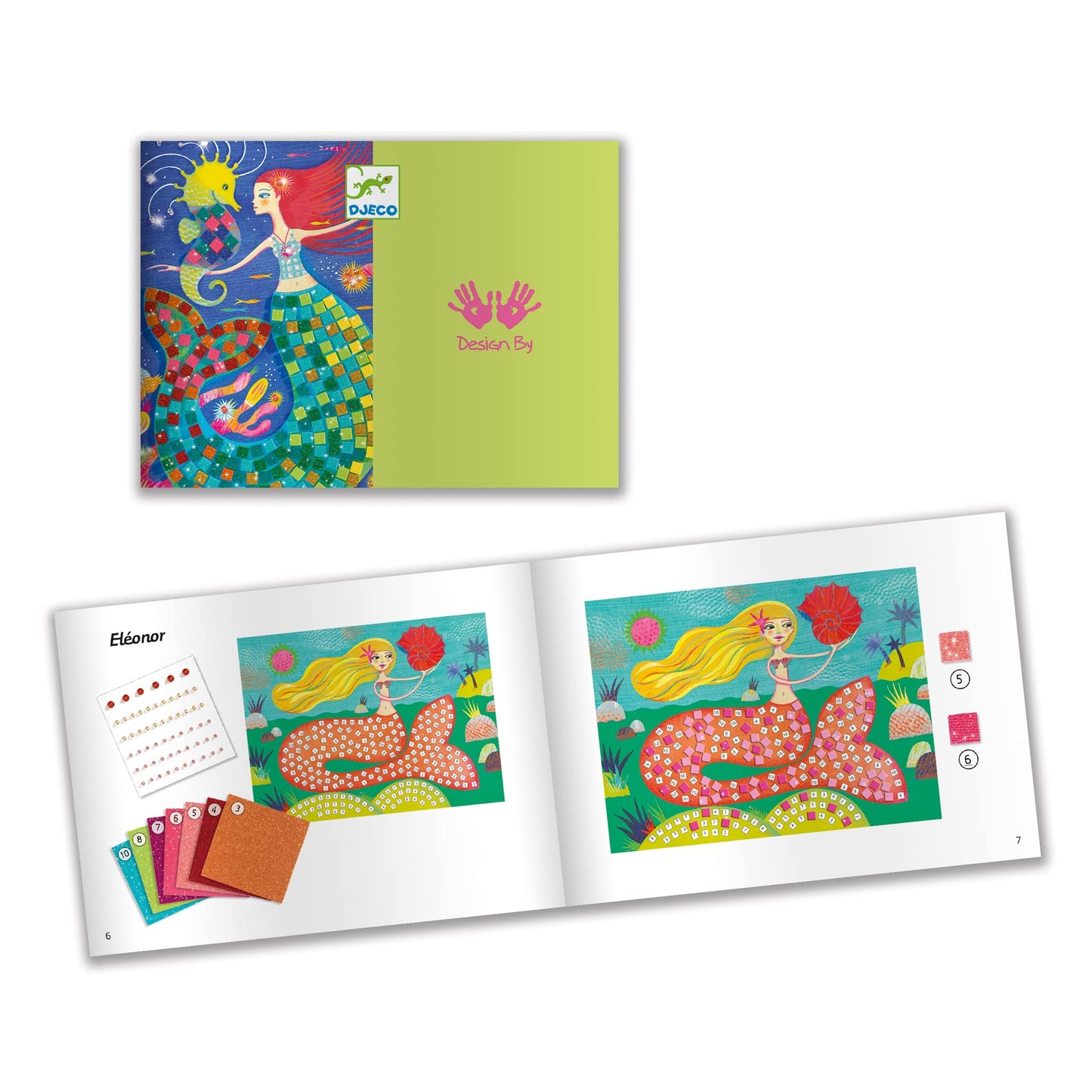 Djeco Mermaid'S Song Mosaic Arts & Crafts Kit - Create Your Own Glittery Underwater Scene For School - Fun & Creative For Family & Friends, Boys & Girls, Educational, Sticker Foam For Kids 5+