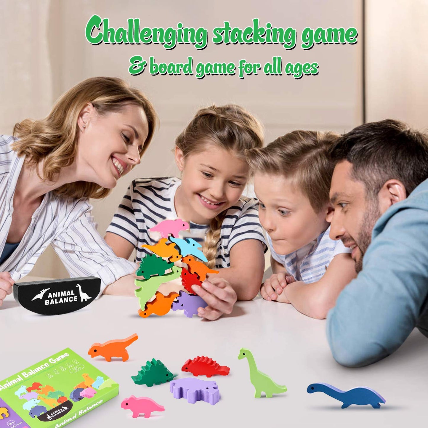 Pjdrllc Dinosaur Toy Wooden Stacking Game: Challenging Banlance Game - Develop Concentration Coordination Problemsoving Skills For Kids Ages 3 Years Up