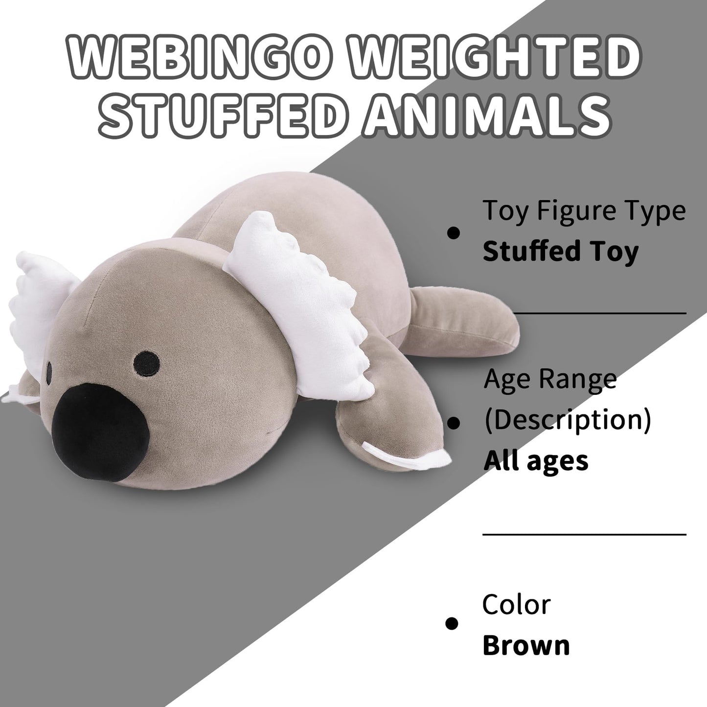 Webingo Weighted Stuffed Animals, 24'' Weighted Koala Plush Toy 4.2 Lb Soft Koala Stuffed Animal Pillow Cute Giant Plushie Gifts